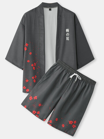 Plum Bossom Print Kimono Outfits