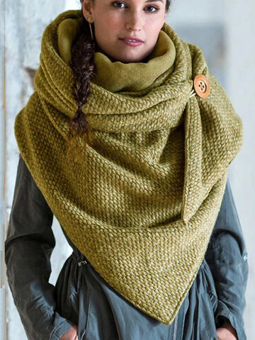 Women Thick Warmth Shawl With Buckle Printed Scarf