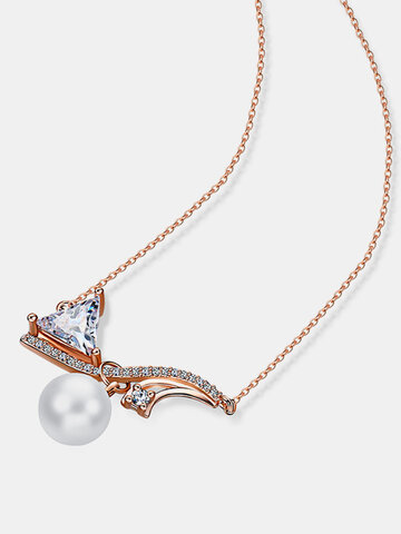 Stylish Short Necklace Fine Copper Rose Gold Plated Pearl Zircon Fashionable Accessories