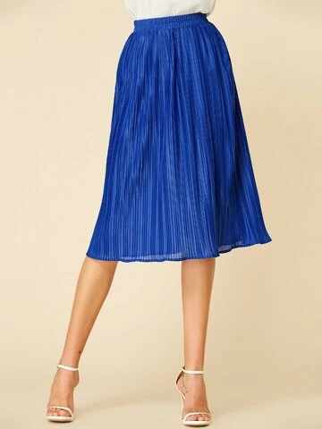 Solid Color Pleated Elastic Waist Casual Skirt