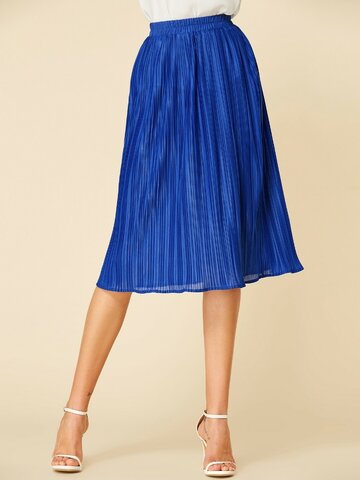 Solid Color Pleated Casual Skirt