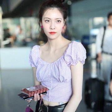 

Song Hao With The Paragraph Purple Plaid Bubble Sleeve Leaking Umbilical Single-breasted Shirt Small Fresh Waist Short-sleeved Shirt Female Tide