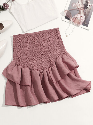 Ruffle Shirred Elastic Waist Skirt