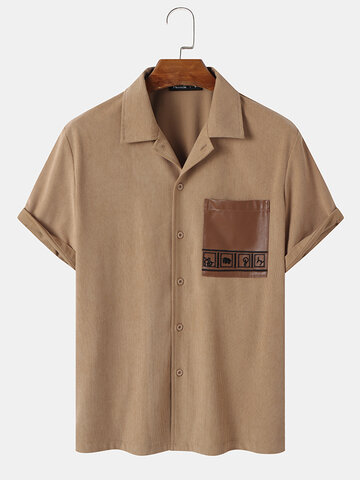 Faux Leather Pocket Corduroy Shirts