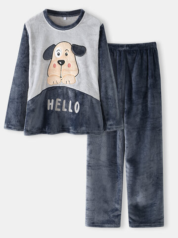Dog Letter Embroidery Double Flannel Pajamas