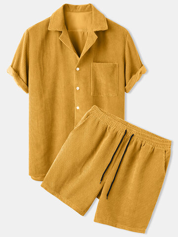 Corduroy Solid Patch Pocket Outfits