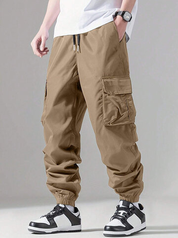 Pocket Solid Cargo Pants