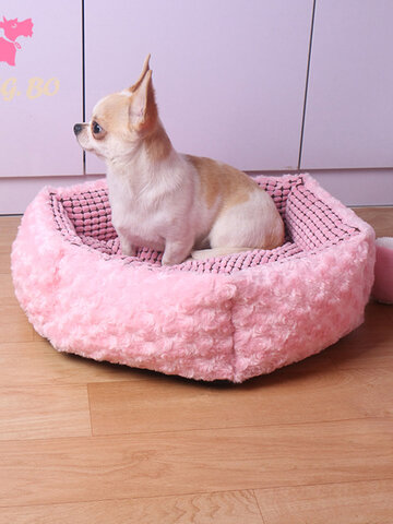Pink Rose Velvet Pet Sleeping Bed Kennel