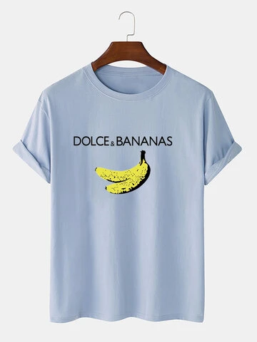 Camisetas de algodão com estampa de banana e personagens