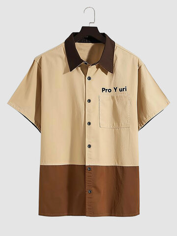 Camisas con bolsillo en el pecho y patchwork con estampado de letras