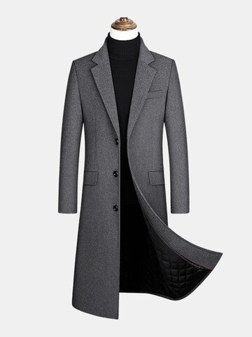 Woolen Single-Breasted Long Overcoats