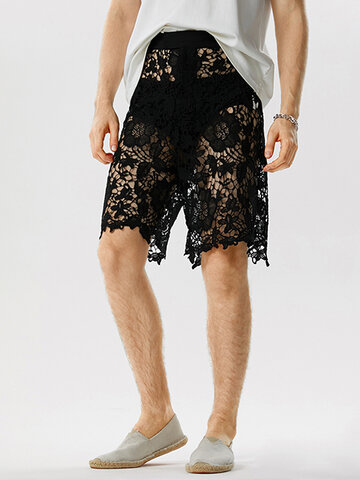 Shorts transparentes con encaje floral