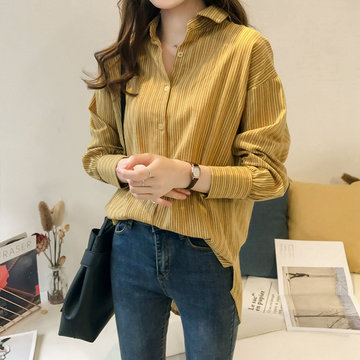 

Early New Women's Loose Bf Striped Shirt Women's Long-sleeved Shirt Chic Hong Kong Flavor Shirt Thin Coat