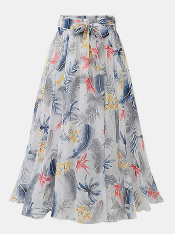Falda de gasa con estampado de hojas de flores