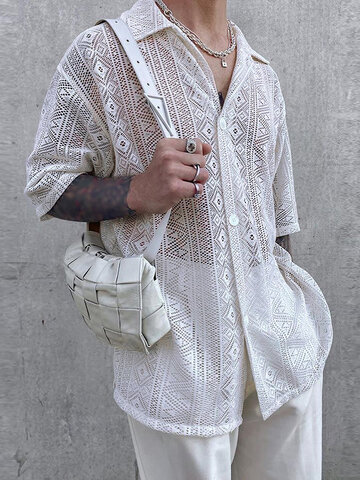 Men's Sexy Hollow Lace Loose Shirts