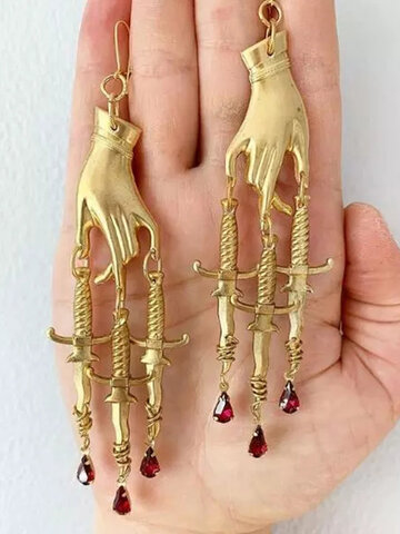 Hand Holding Cross Earrings