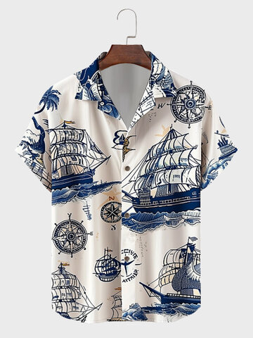Sailboat Print Button Up Shirts