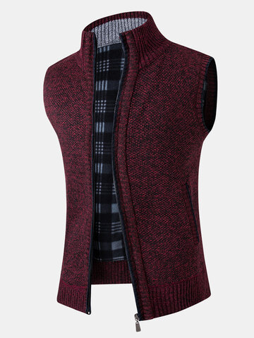 Zip Up Stand Collar Knit Vests