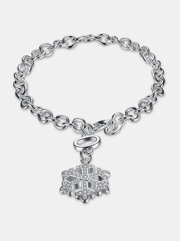 YUEYIN Sweet Bracelet Snowflake Rhinestone Silver Plated Women Bracelet