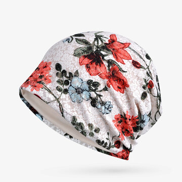 Cotton Thin Soft Flower Print Beanie Hat 