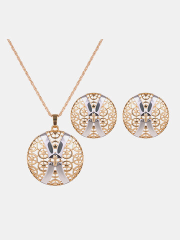 Simple Jewelry Set Hollow Circle Earrings Necklace Set