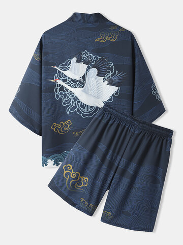 Crane Back Pattern Kimono Outfits