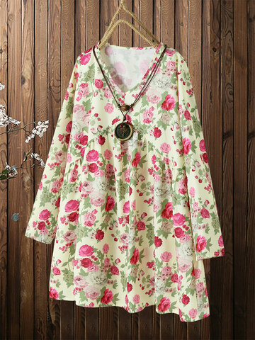 Floral Print V-neck Mini Dress