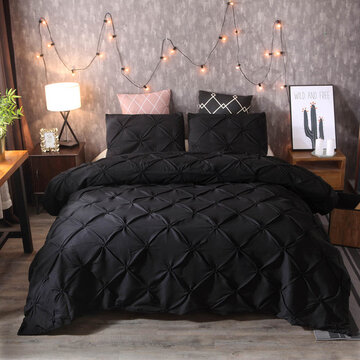 3-teiliges einfarbiges Luxus-Bettwäsche-Set aus Polyester