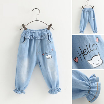 

Tensi Denim Children's Pants Girls Thin Section Pig Prints To Close The Feet Loose Seven Pants Girls Mosquito Pants