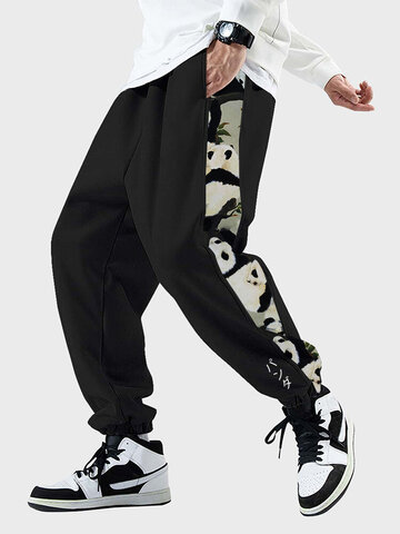 Pantalon patchwork imprimé panda sur le côté