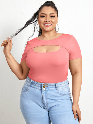 Plus Size Cut Out Ribbed T-Shirt