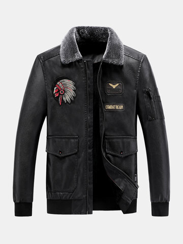 Толстая кожаная куртка из искусственной кожи с вышитым воротником Borg