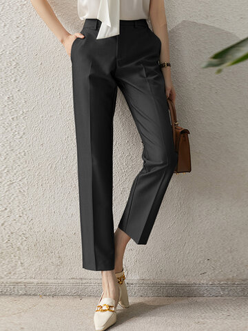 Solid Pocket Tailored Pants