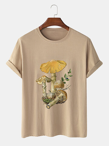 Mushroom Graphic Print Cotton T-Shirt