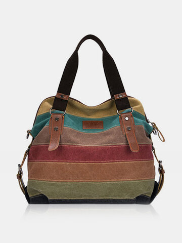 Canvas Contrast Color Multi-pocket Handbag