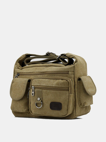 Men Canvas Multi Pocket Patchwork Crossbody Bag Travel Shoulder Bag