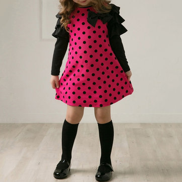Dots Print Girls Patchwork Dress 2Y-11Y