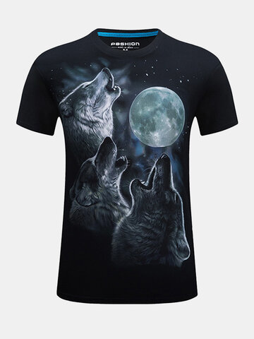 T-shirt en coton à imprimé loup-Noir