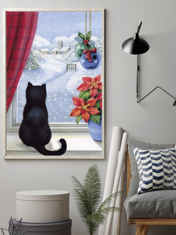 Christmas Snowing Cats Canvas Painting Unframed Wall Art Canvas Living Room Home Decor