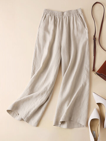Solid Color Linen Cropped Pants