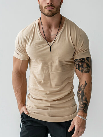 Solid Casual V-neck T-Shirts