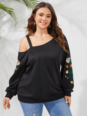 Plus Size Floral Embroidered Sweatshirt