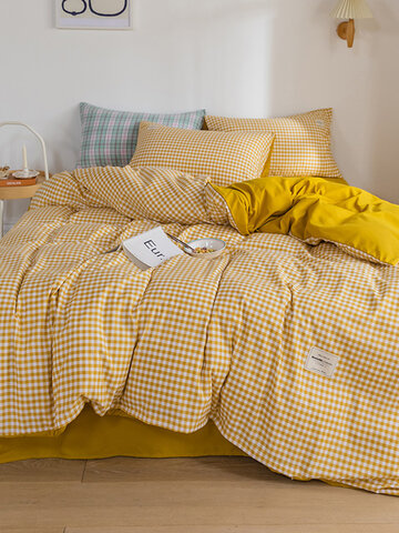 4Pcs Plaid Style Winter New Bedding Set Home Sheet Duvet Cover Pillow Case Double Single Size