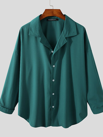 Plus Size Solid Revere Collar Shirts