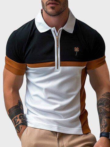 Camicie da golf con zip patchwork floreale