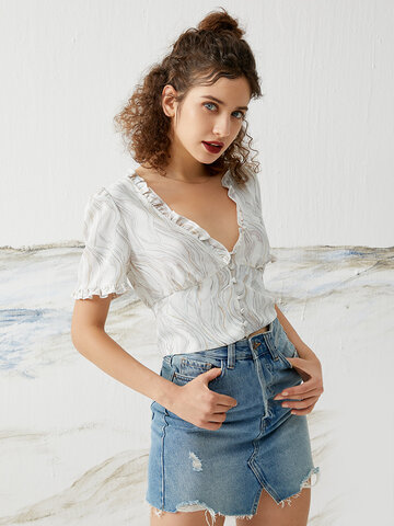 Marble Print Tie Back Blouse