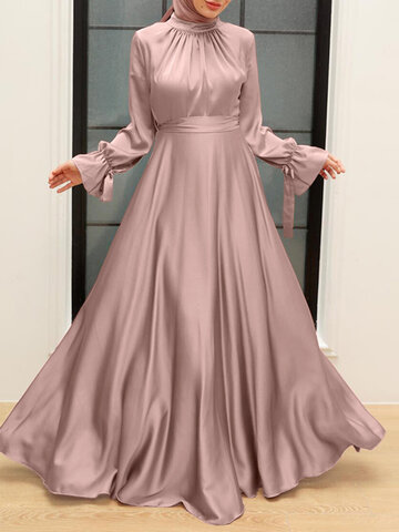Satin-Stehkragen Muslim Kleid