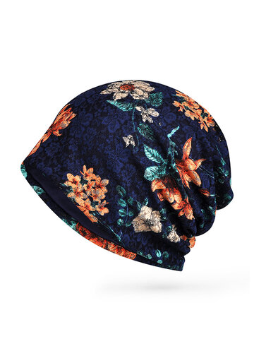 Cotton Thin Soft Flower Print Beanie Hat 