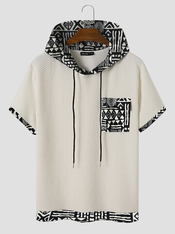 Monochrome Geo Texture Hooded T-Shirts
