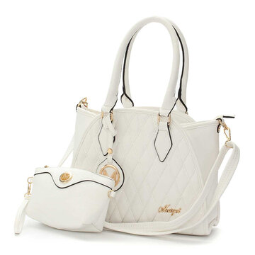 Ladies Elegant 2pcs Plaid PU Leather Handbag Clutch Bag Shoulder Bags